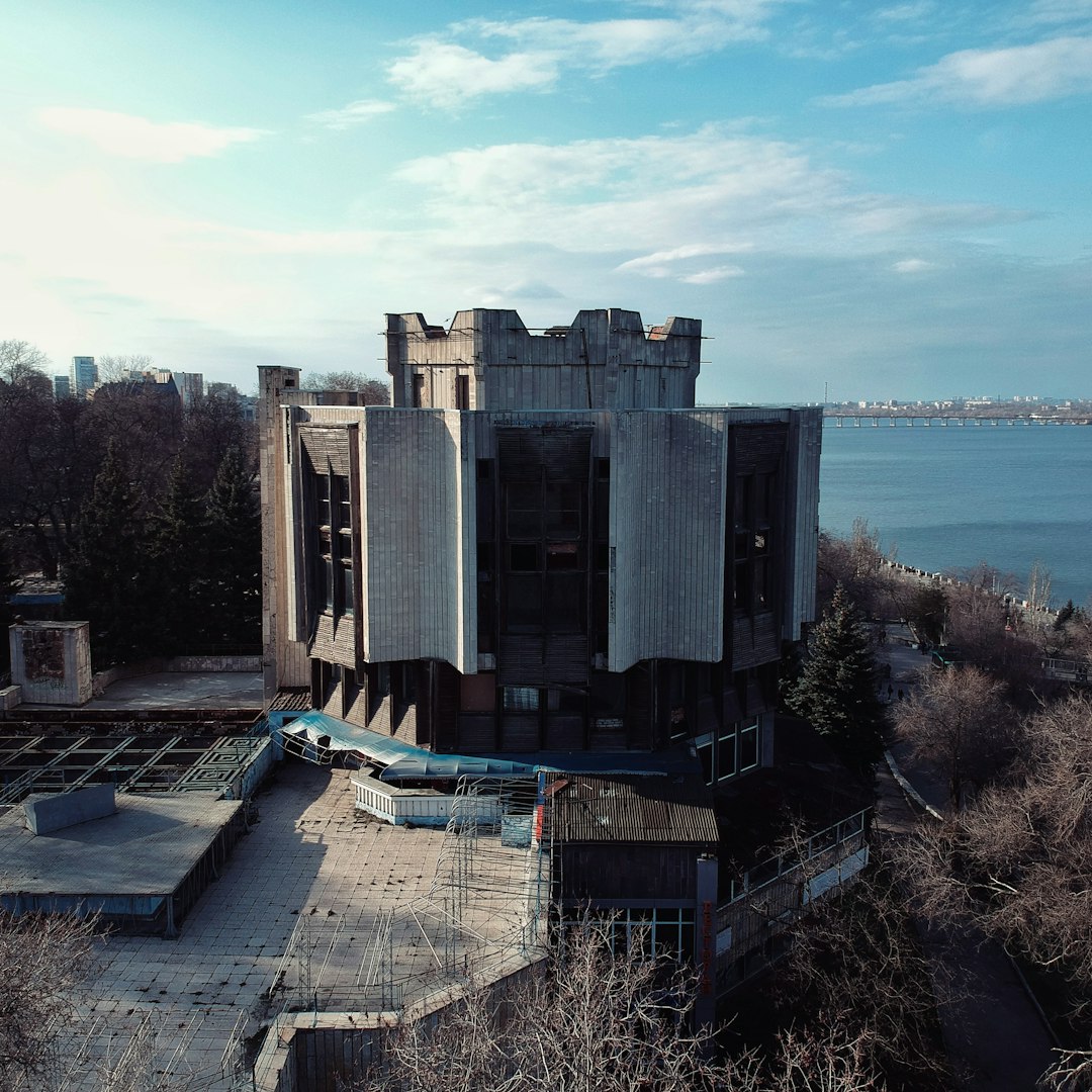 A Soviet-era concrete bunker, observed mid-girth.