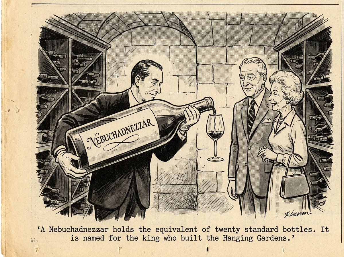 Nebuchadnezzar wine bottle editorial panel